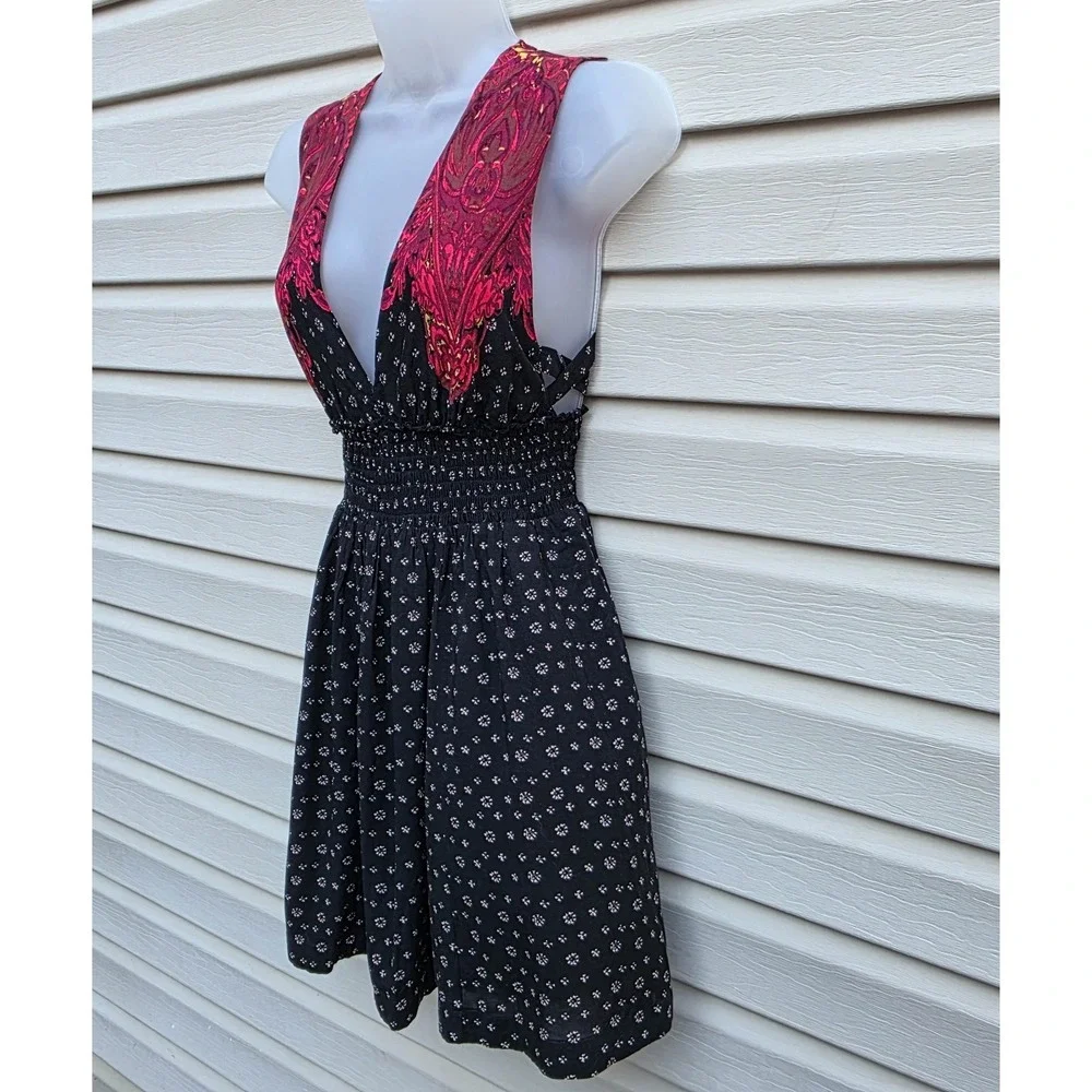 Free People Walking Through My Dreams Dress XS Black Boho Mini Cutout Back